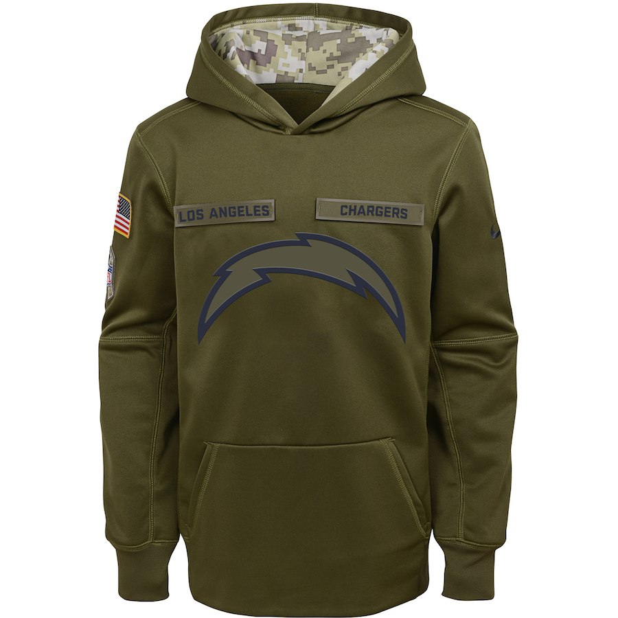 Los Angeles Chargers Nike Youth Salute to Service Pullover Performance Hoodie Green